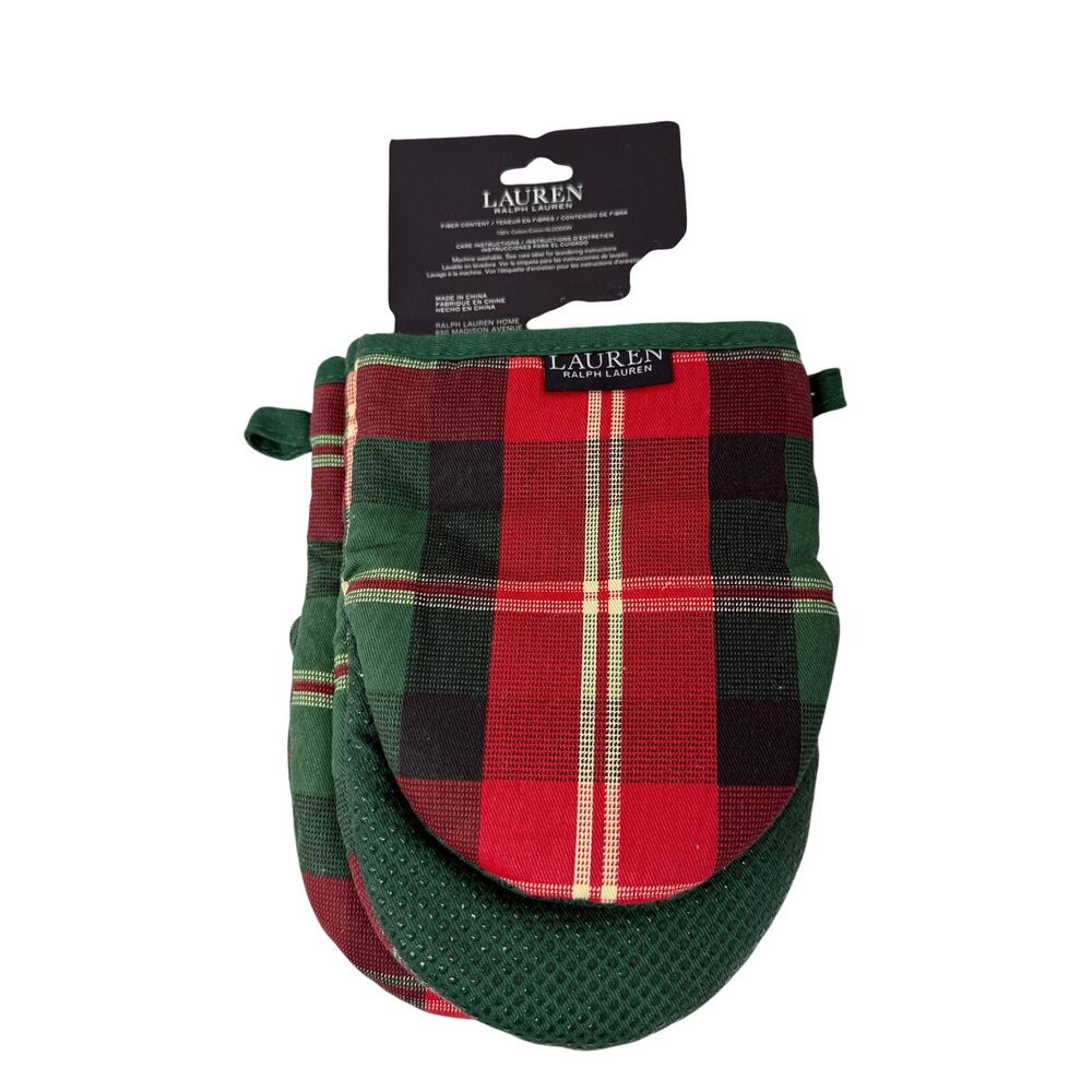 NWT Ralph Lauren Stewart Plaid Kitchen Towels & Mini Mitts Set Christmas Holiday - Picture 7 of 10
